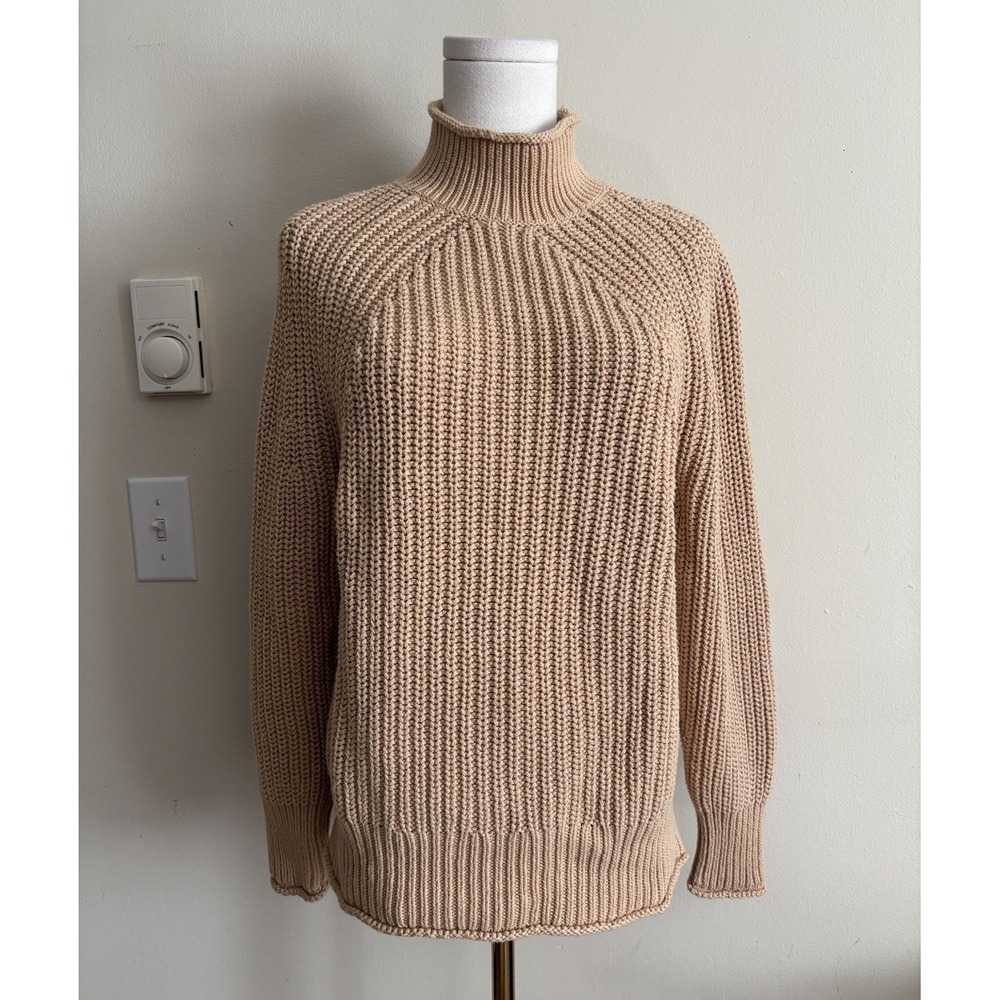J Crew Relaxed Roll Neck Sweater Womens XS Small Chunky Cotton Tan Preppy Chic